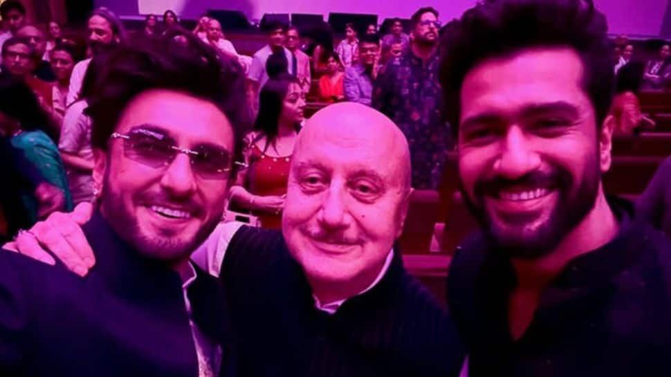 Anupam Kher calls himself ‘newcomer’ as he shares fun moment with Ranveer Singh, Vicky Kaushal