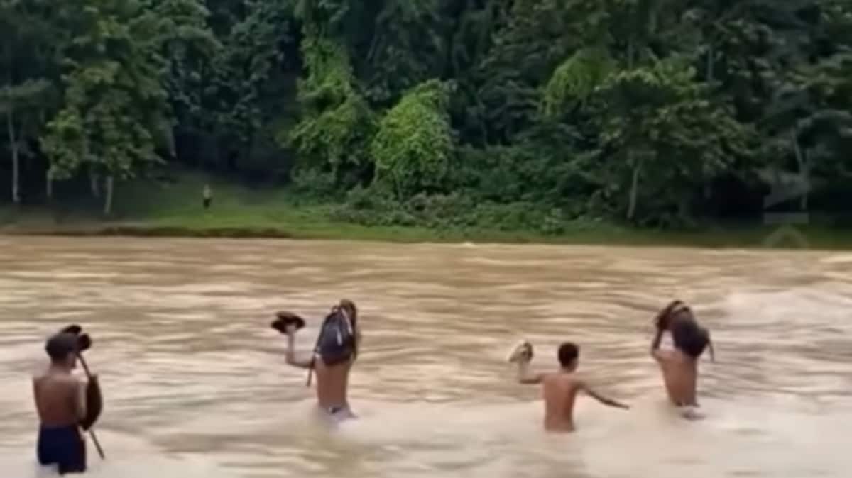 Not a movie scene: Meghalaya children brave strong currents to reach school | WATCH