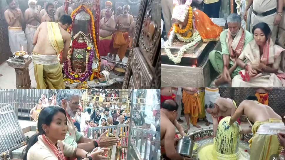 Milind Soman, Ankita Konwar offer prayers at Mahakaleshwar Temple in Ujjain, attend Bhasma aarti