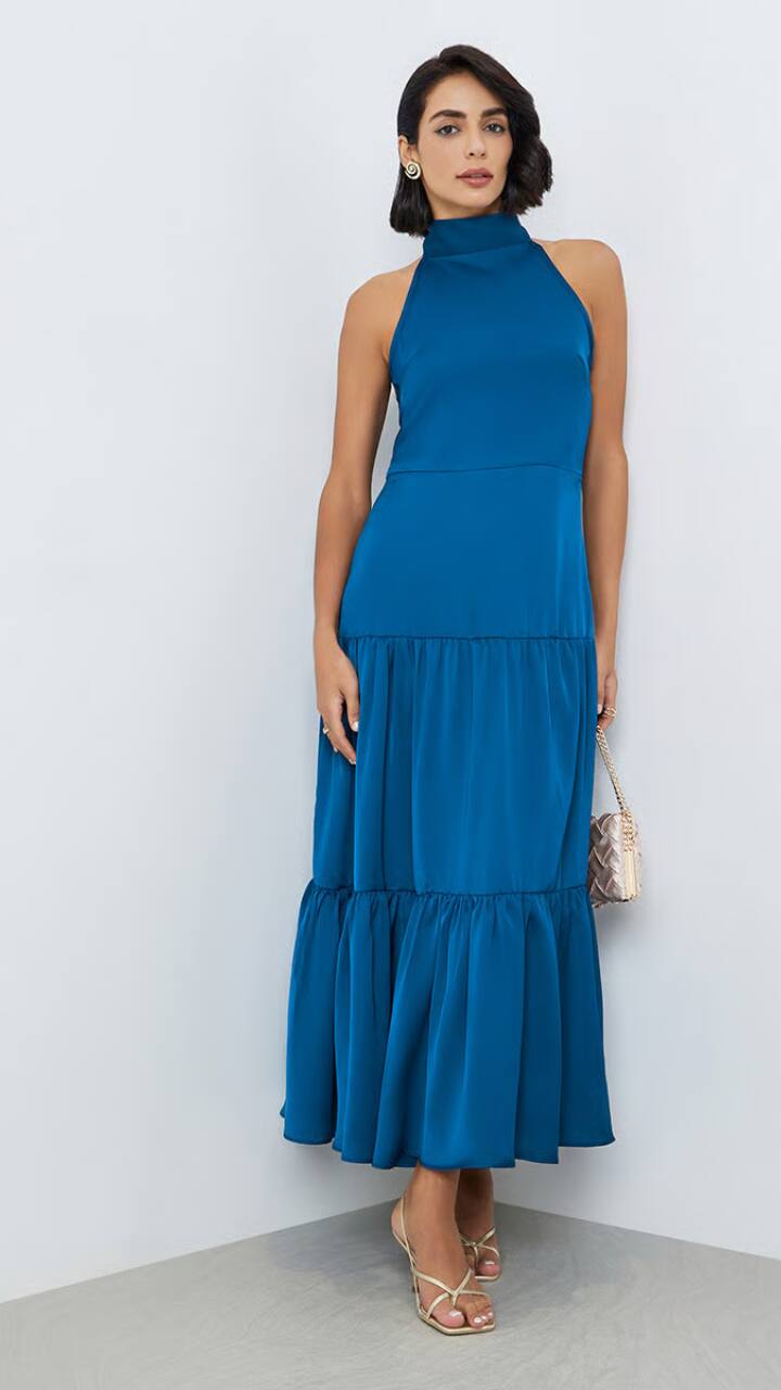 slim fit dress slacks Berrylush Women Halter Neck Sleeveless A-Line Maxi Dress – Myntra  International main image 0