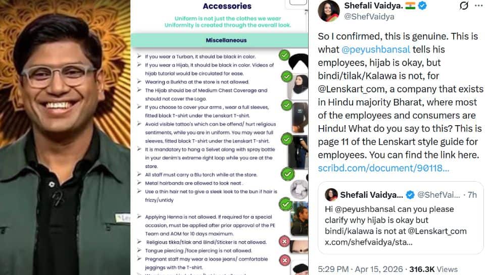 `Hijab ok, but no tilak`: Influencer makes explosive claims; Lenskart founder Peyush Bansal clarifies