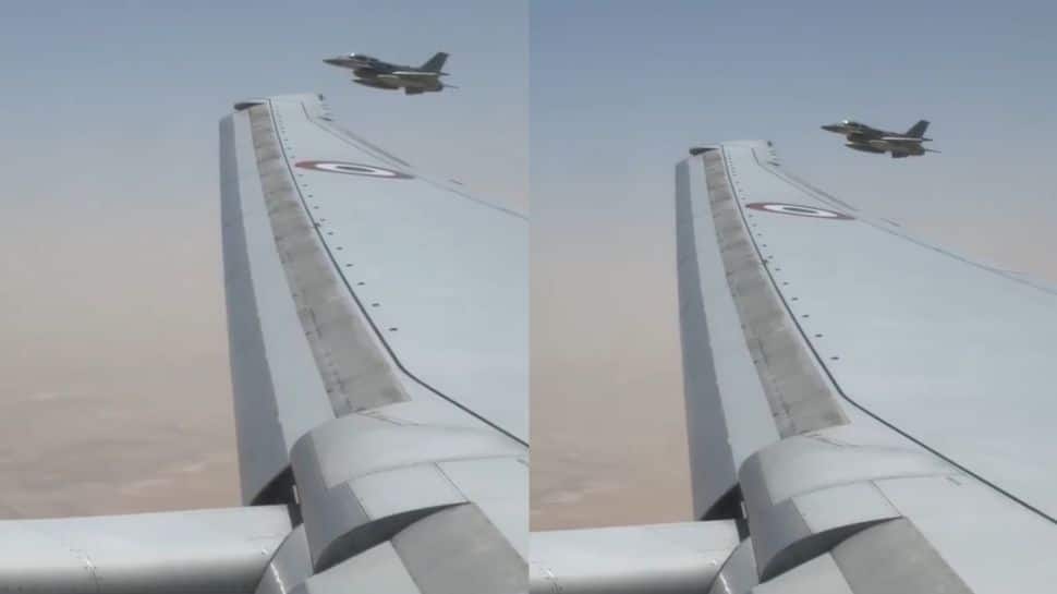 PM Modi`s aircraft gets F-16 jets` escort as he arrives in Abu Dhabi | WATCH