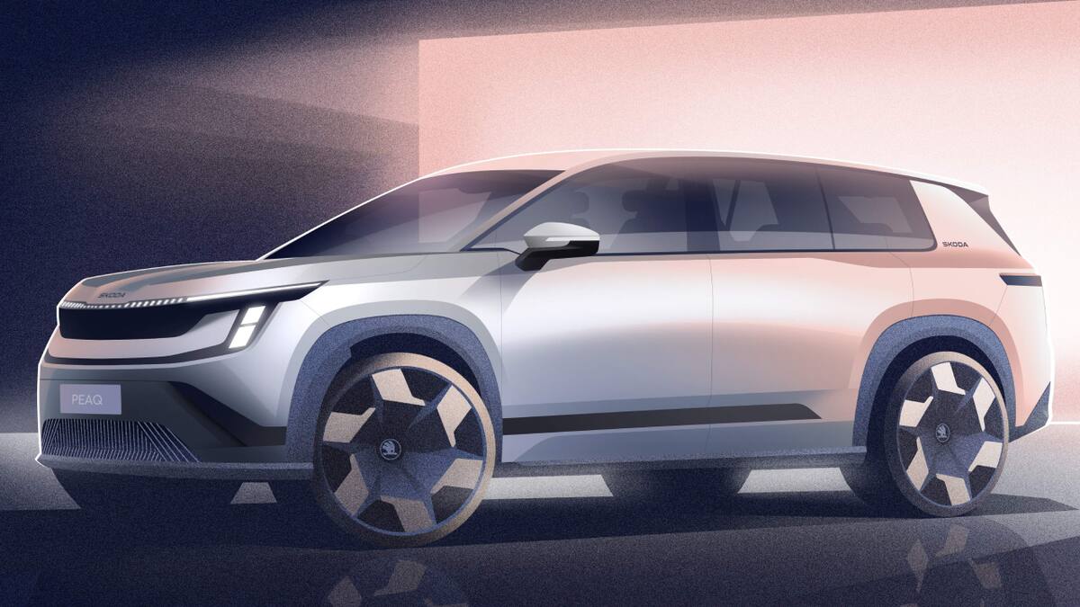 Skoda reveals exterior sketches of its all-new electric 7-seater Peaq