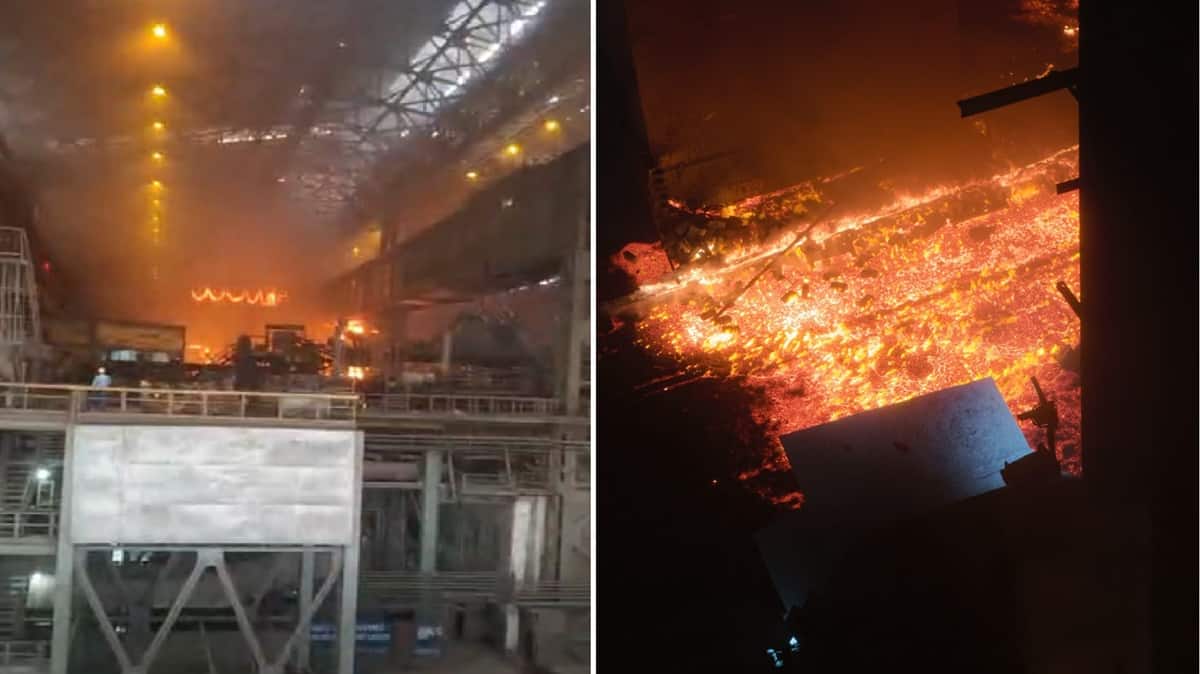 Sudden explosion, ball of fire, molten steel hot e