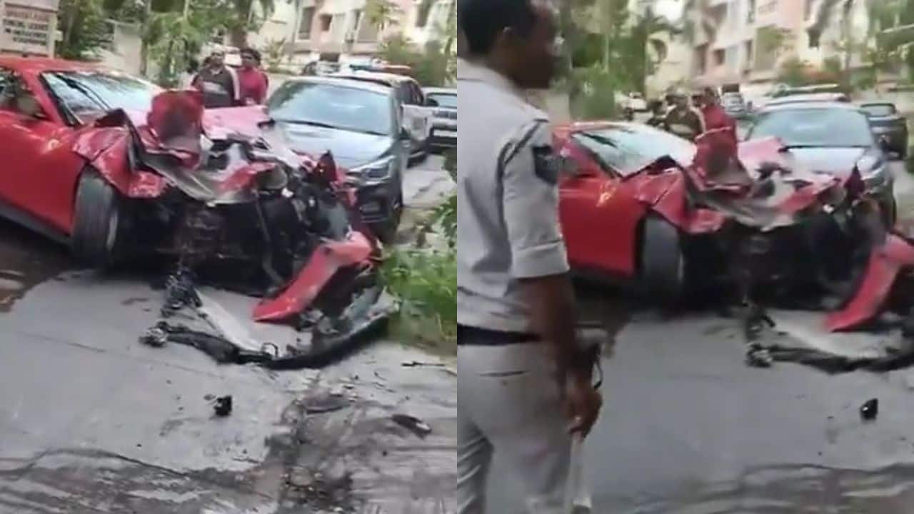 Speeding Ferrari slams into apartment building in Hyderabad, driver flees