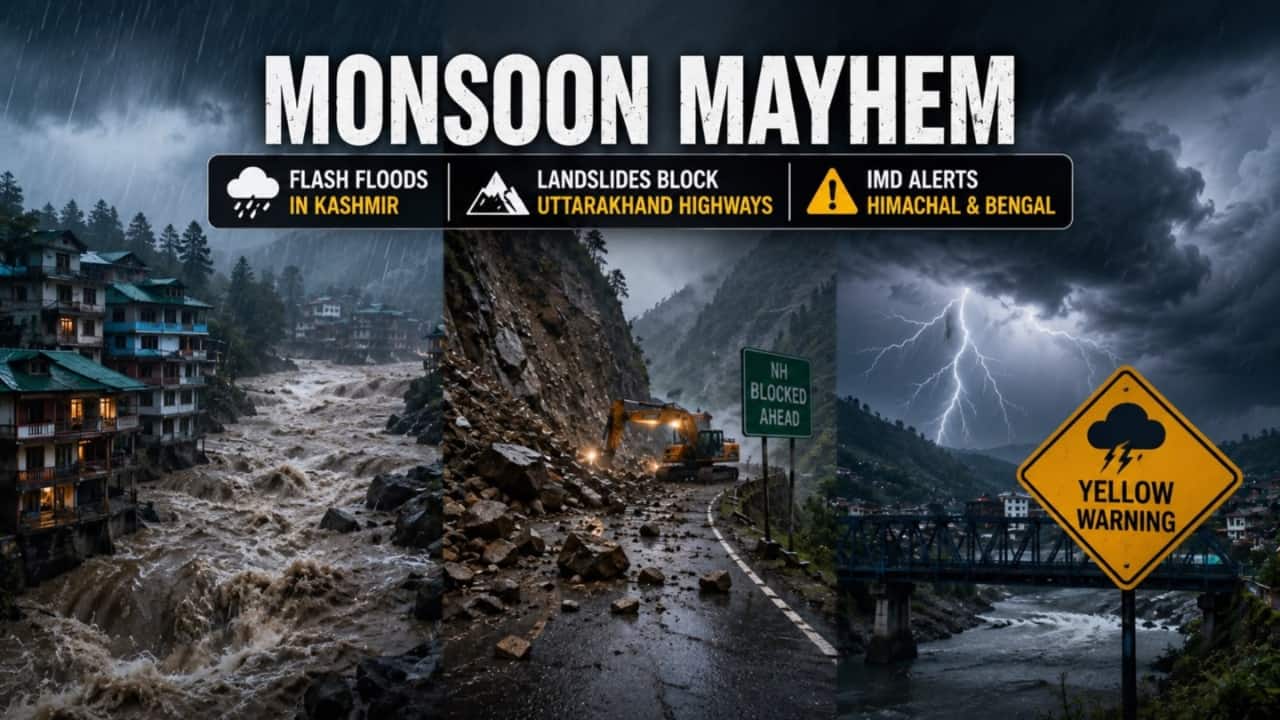 Monsoon mayhem: Flash floods hit Kashmir, landslides block Uttarakhand highways; IMD alerts Himachal & Bengal