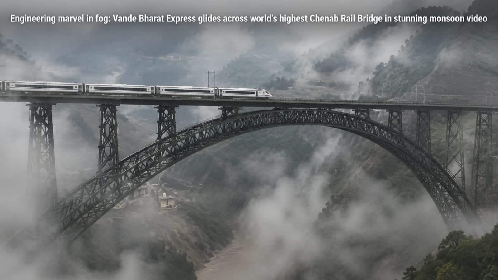Engineering marvel in fog: Vande Bharat Express glides across world`s highest Chenab Rail Bridge in stunning monsoon video