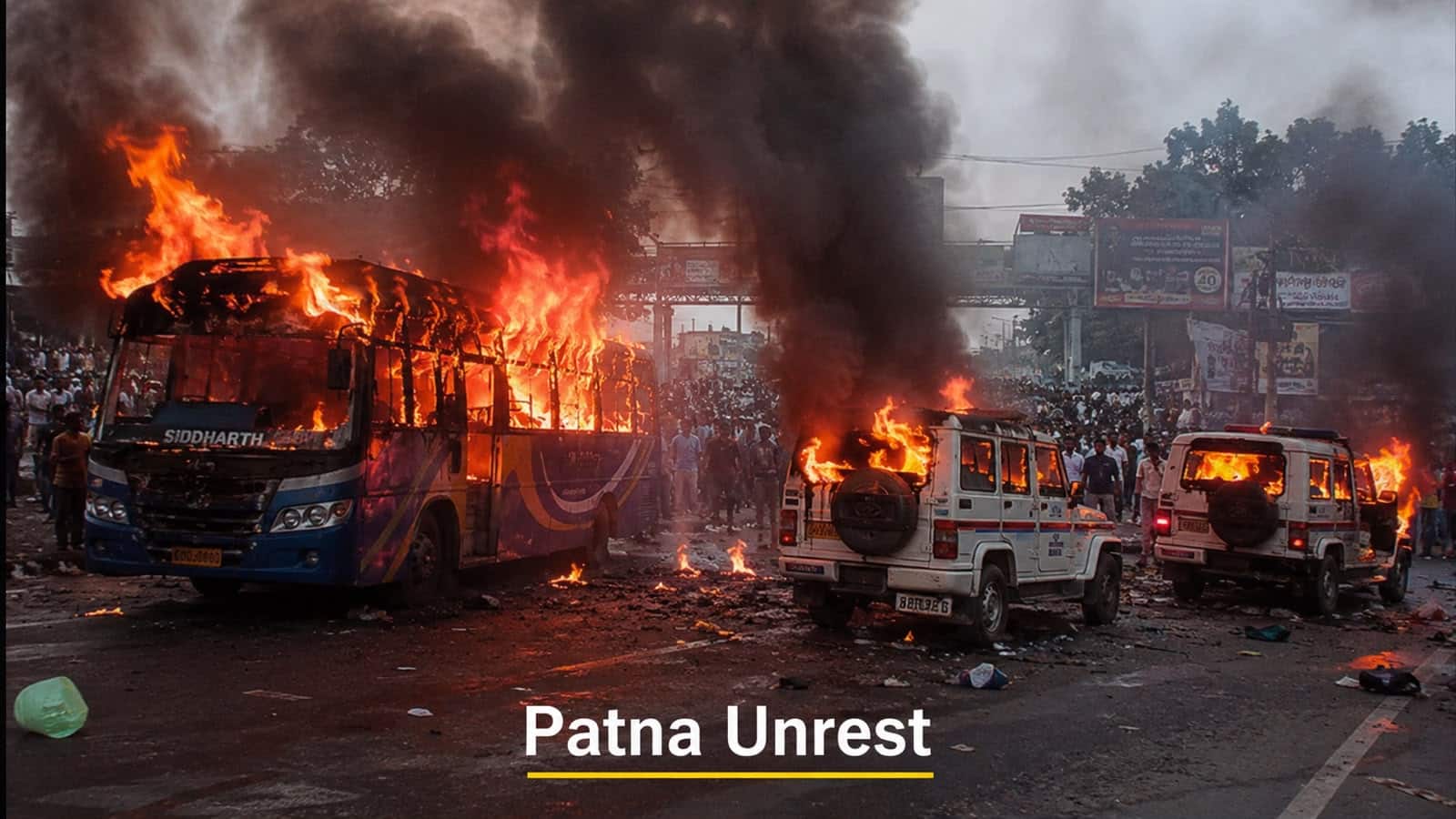 Patna bus accident triggers violence: Angry mob torches bus and 3 police vehicles near zero mile