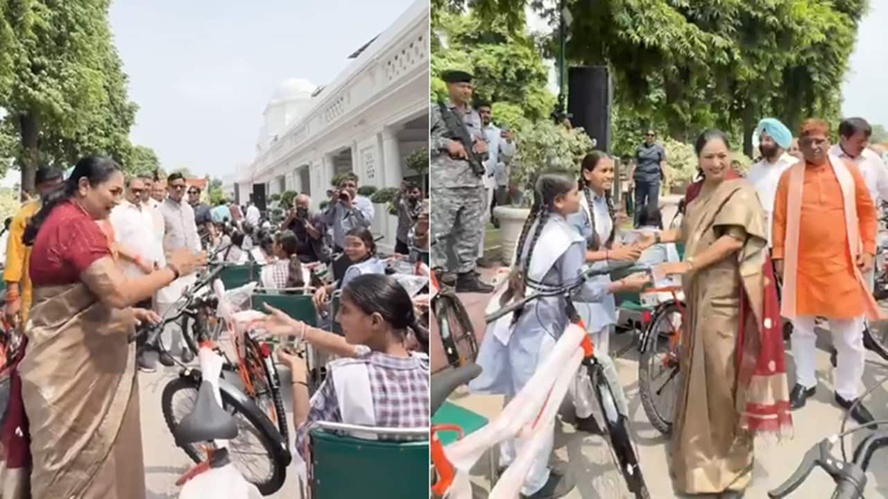 Delhi CM Rekha Gupta distributes bicycles to Class 9 girls under Vidya Vahini Yojana