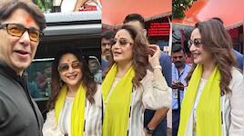 Madhuri Dixit seeks Bappa’s blessings with husband Dr Shriram Nene at Siddhivinayak Temple