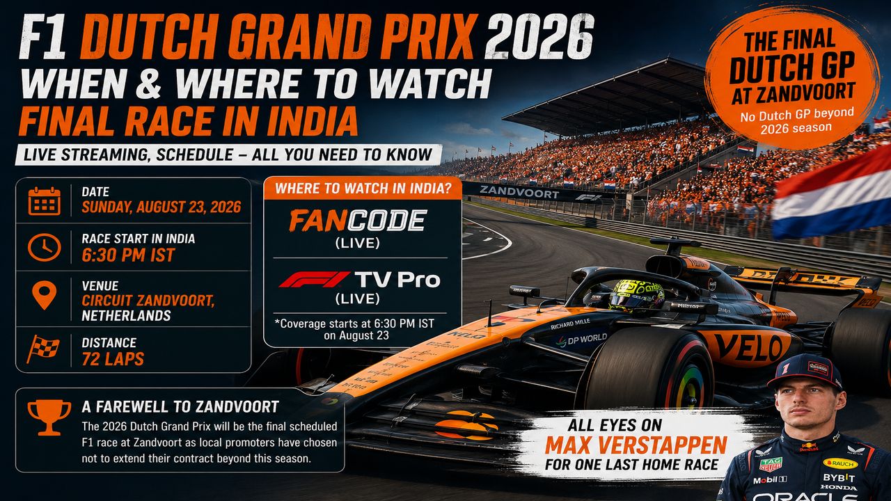 F1 Dutch Grand Prix 2026: When and where to watch final race in India, live streaming, schedule - All you need to know F1 Dutch Grand Prix 2026: When and where to watch final race in India, live streaming, schedule - All you need to know
