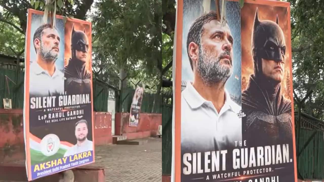 Rahul Gandhi portrayed as ‘real-life Batman’ in posters outside Congress HQ