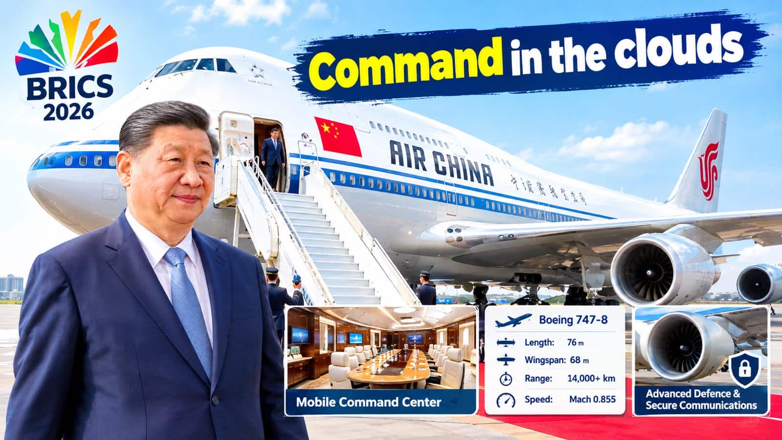 Command in the clouds: How Xi Jinping's modified Boeing 747-8 serves as a mobile HQ at the BRICS Summit