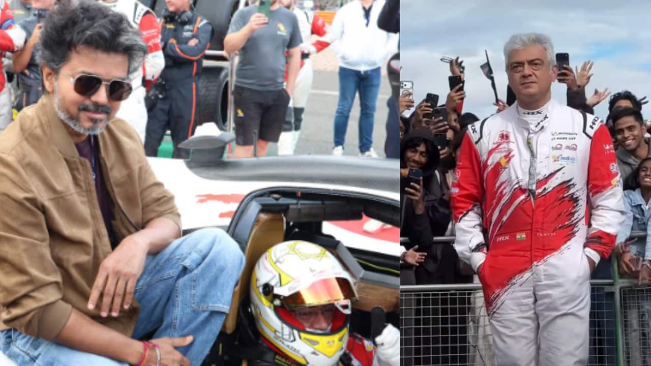 Vijay and Ajith share warm hug at Silverstone as Trisha Krishnan cheers from stands | WATCH