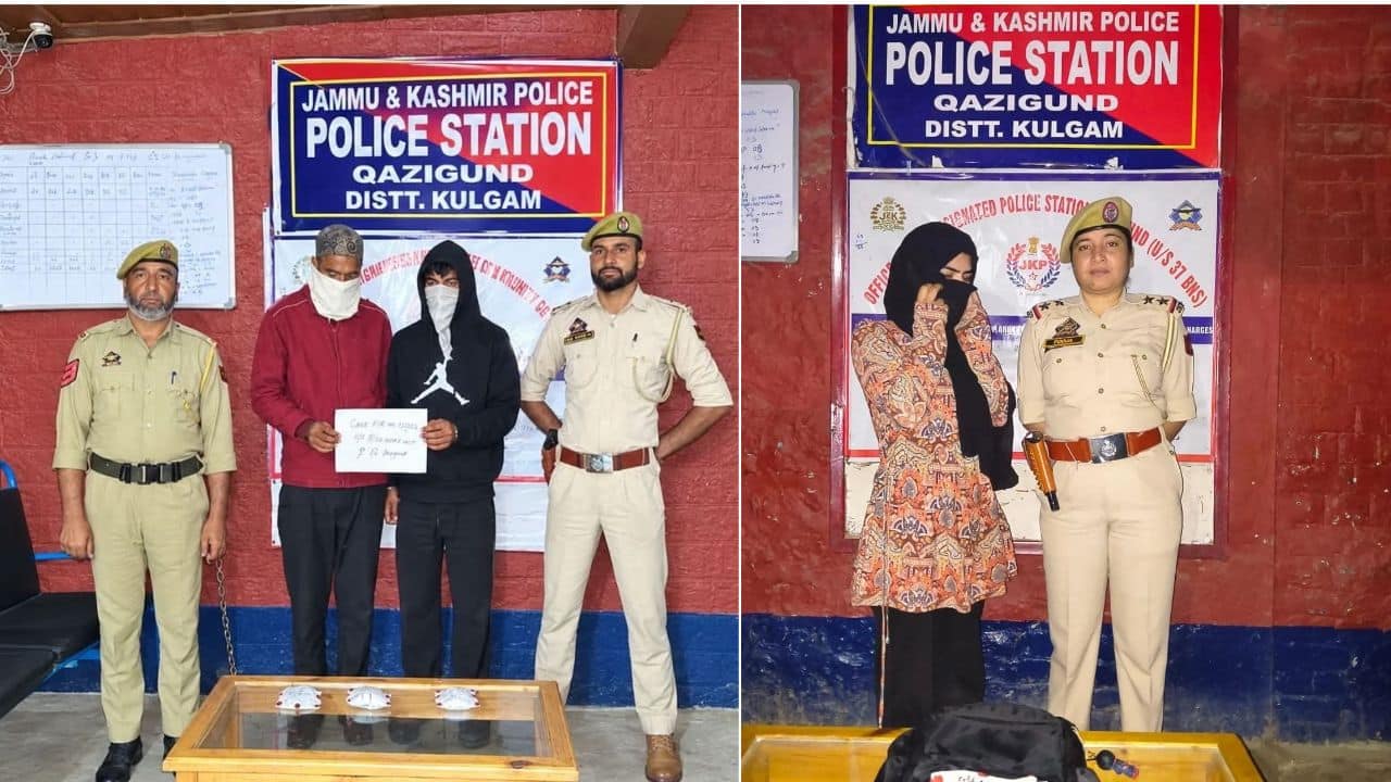 Kulgam Police arrest 3 drug peddlers, including a woman; recover 190.5 grams of Heroin-like substance