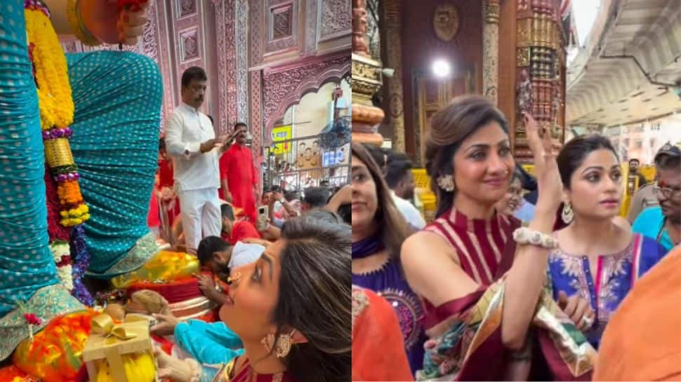 Shilpa Shetty visits Lalbaugcha Raja with sister Shamita, arrives barefoot to seek Bappa’s blessings