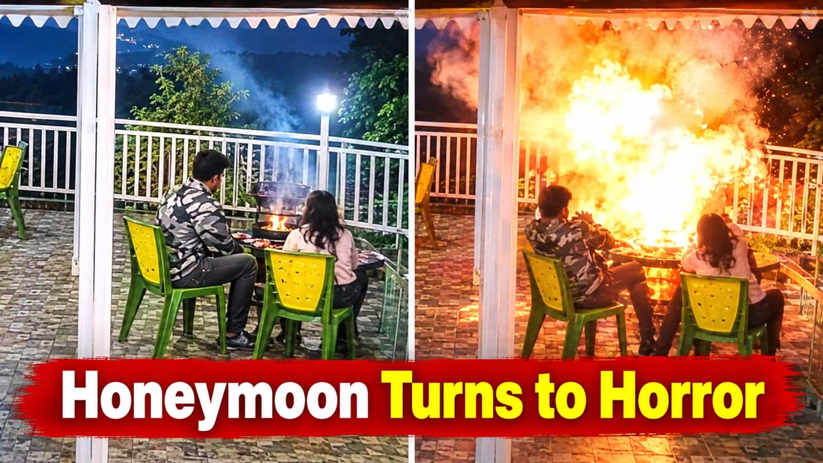 Honeymoon turns to horror: CCTV captures moment fireball engulfs newlywed bride during Sitong barbecue | SHOCKING VIDEO
