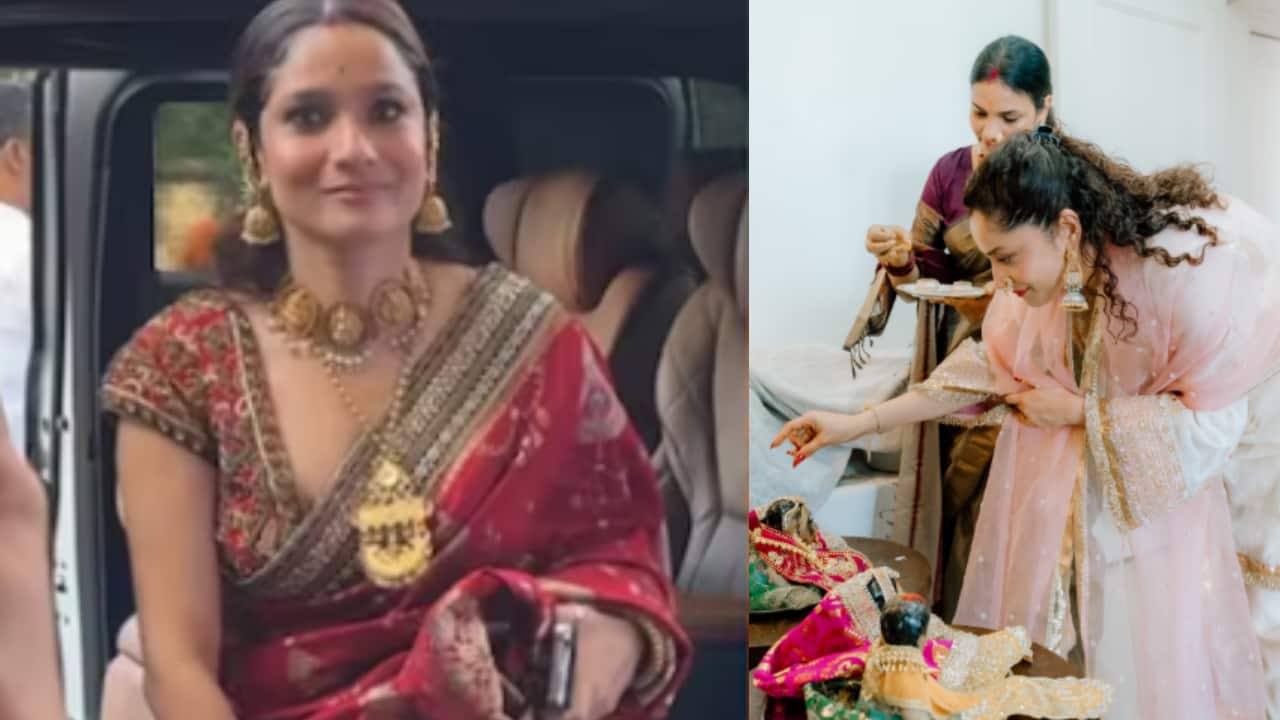 Ankita Lokhande stuns in rich red saree at Ektaa Kapoor’s Ganpati celebrations