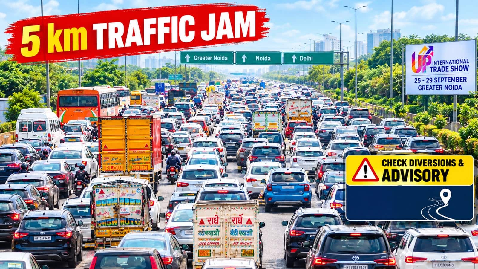Massive 5 km traffic jam hits Greater Noida to Noida-Delhi route: Check diversions and advisory