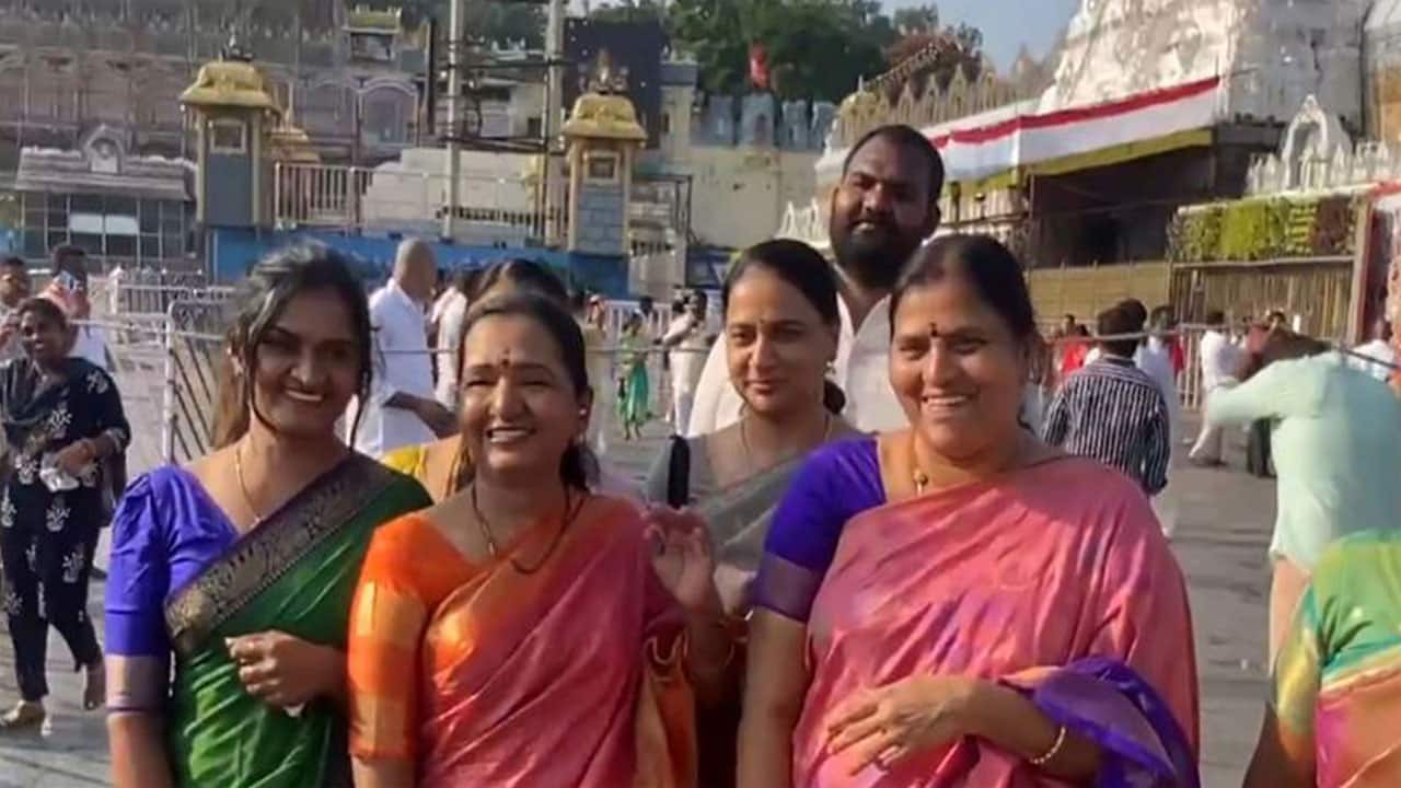 Tamil Nadu CM Vijay’s mother Shobha Chandrasekhar offers prayers at Tirupati temple at Tirumala