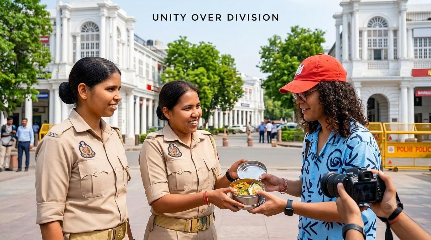 Viral video: Delhi Police officer offers her own lunch to student protester at Connaught Place