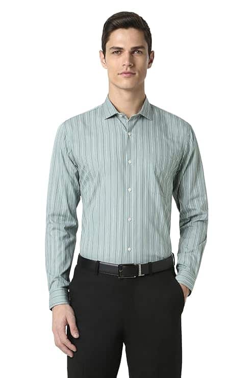 Peter England Polycotton Striped Slim Fit Shirt