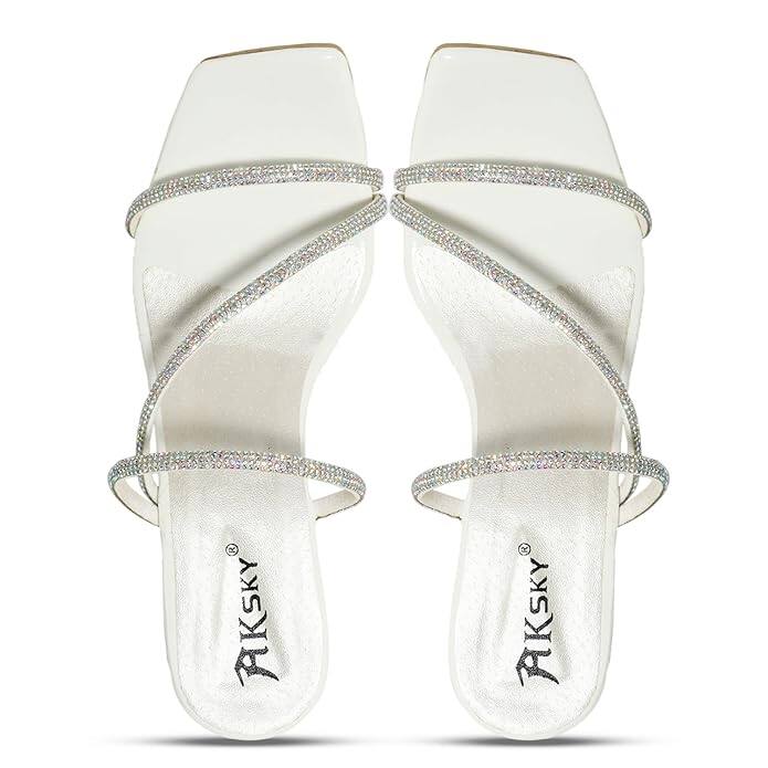 Zebin Women Crystal Block Heel Sandals