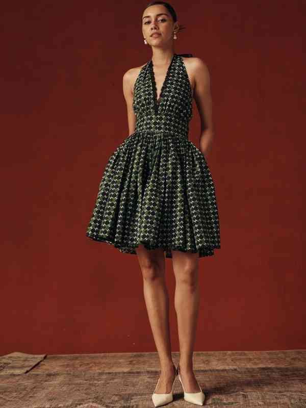 Sage By Mala Print Halter Neck Fit &amp; Flare Dress