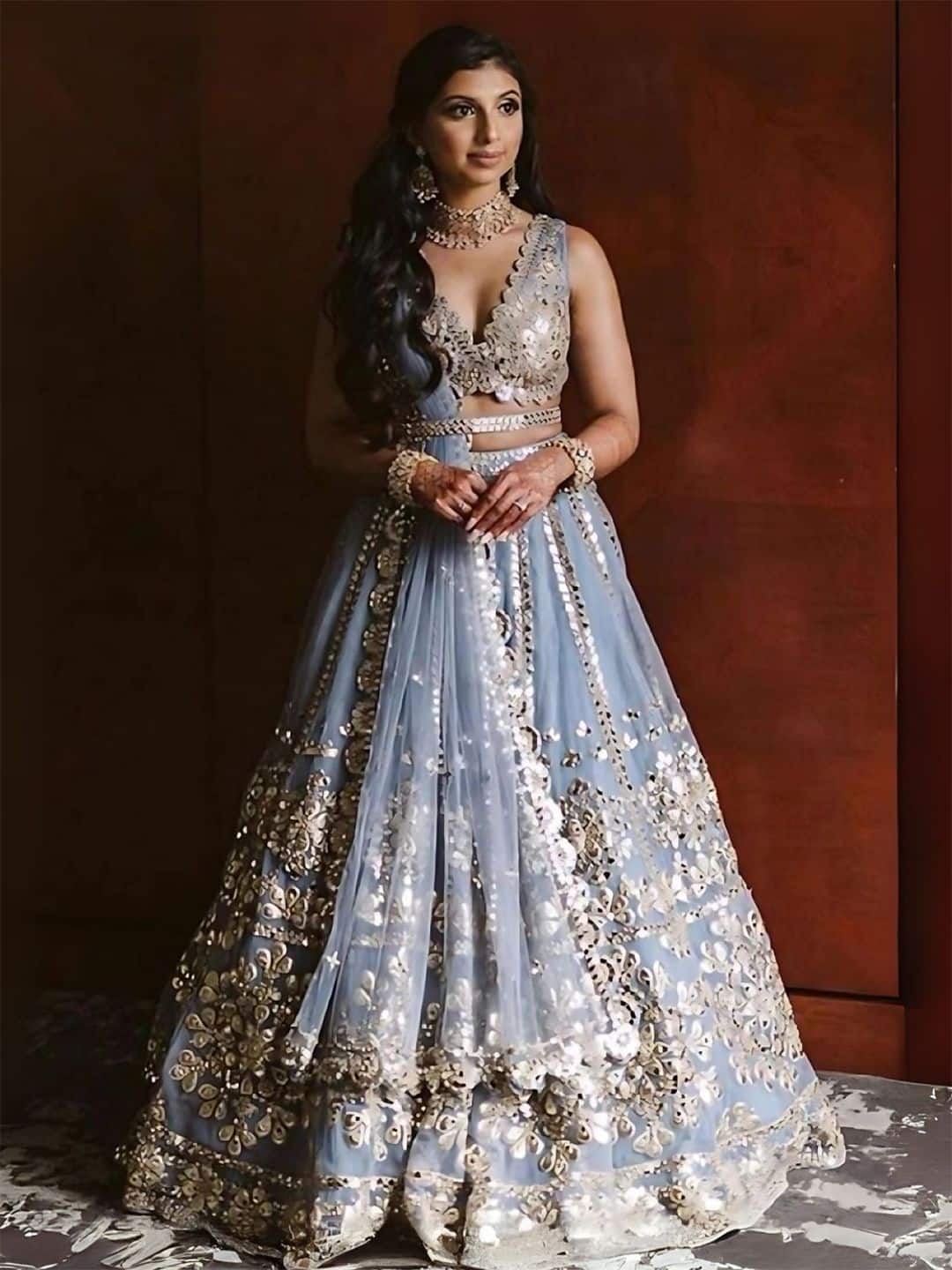 ODETTE Mirror Work Net Lehenga