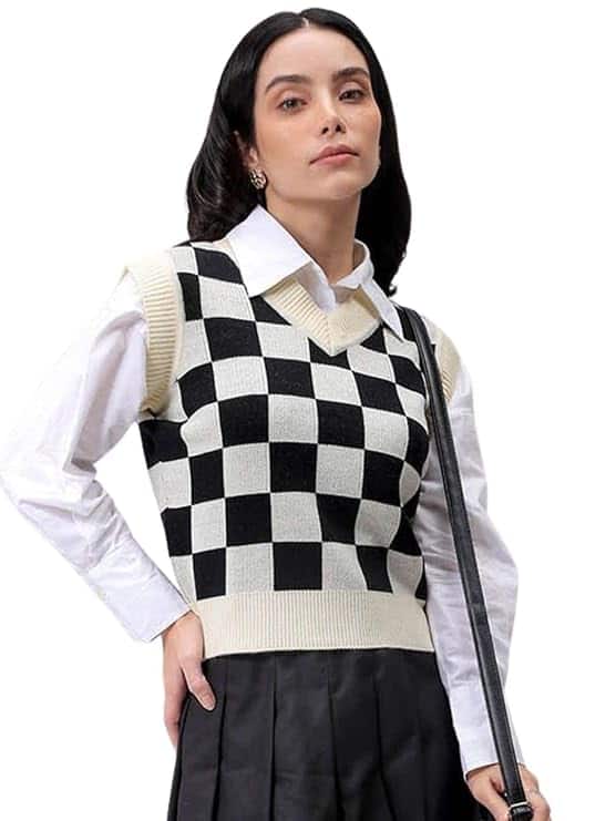 The Indian Garage Co Freehand Checkered Sweater Vest The Indian Garage Co Freehand Checkered Sweater Vest