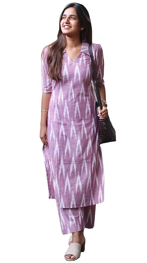 GoSriKi Women’s Cotton Ikat Print Kurta Set