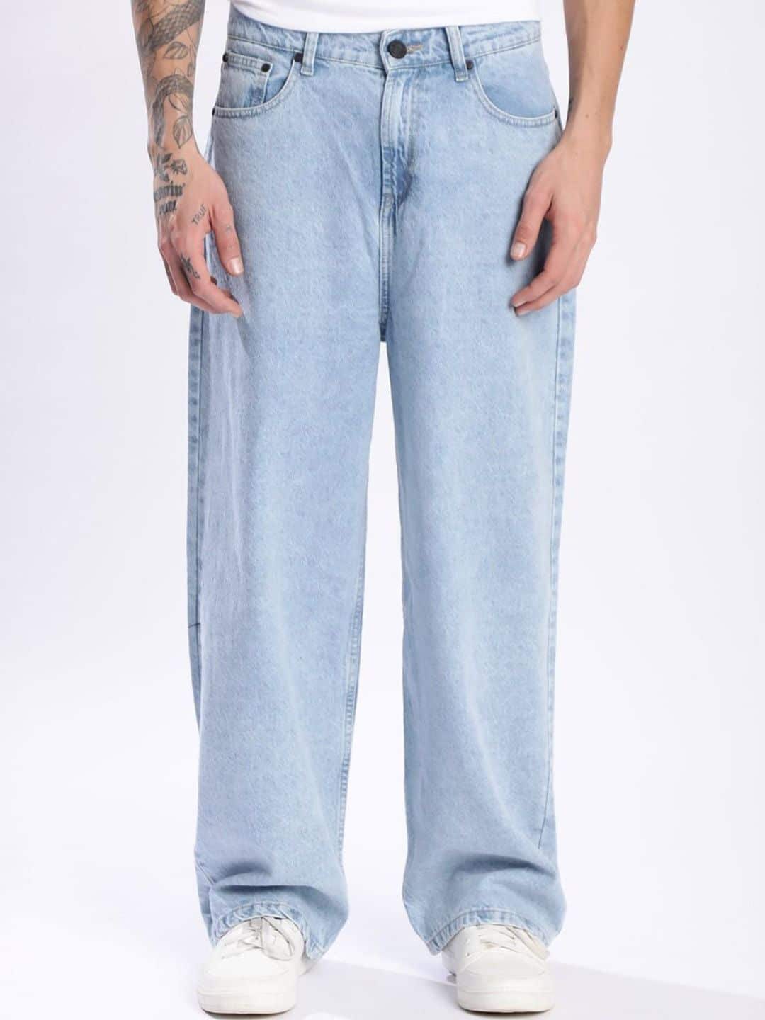 Bene Kleed Men Blue Light Wash Baggy Fit Mid Rise Jeans