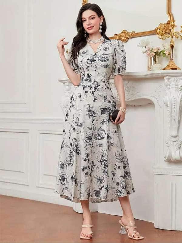 Bollyclues Floral Printed A-Line Dress