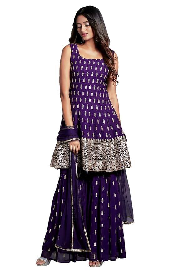 Xomantic Fashion Navy Blue Embroidered Anarkali Sharara Set