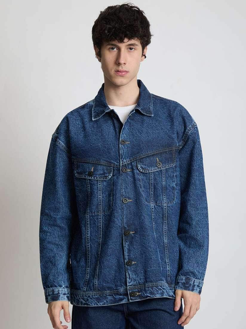 Roadster Blue Spread Collar Oversized Cotton Denim Jacket