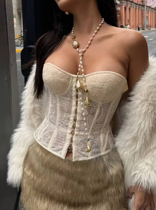 Y2K Floral Embroidered Lace Up Corset Top