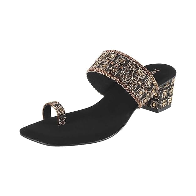 Metro Women Gold Ethnic Wear Block Heel Sandals Metro Women Gold Ethnic Wear Block Heel Sandals