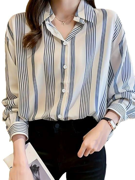 Tadkee Women V Collared Casual Stylish Long Sleeve Oversized Fit Shirt