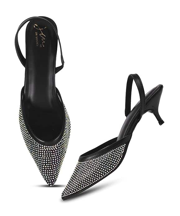 JM Looks Women Rhinestone Slingback Heels