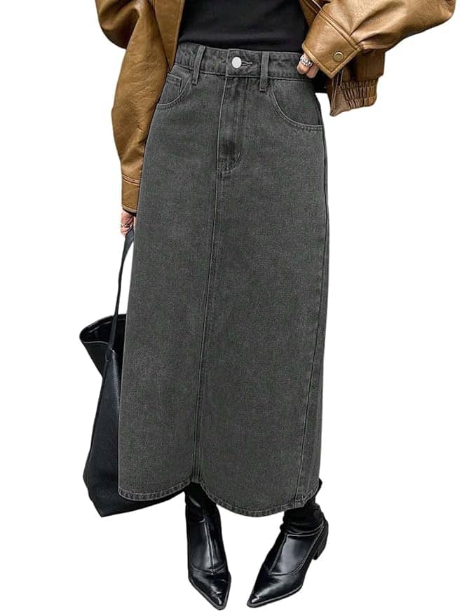 Kotty Solid Carbon Grey Maxi Skirt