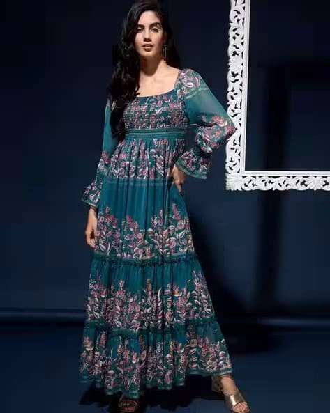 Drape And Dazzle Floral Printed Smocked Maxi Dress Drape And Dazzle Floral Printed Smocked Maxi Dress