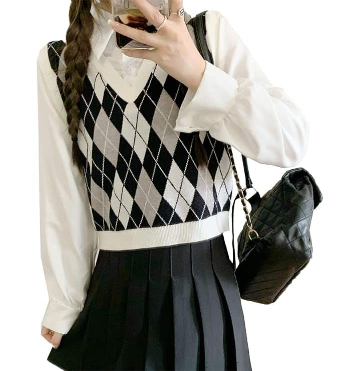 ICW Preppy Ribbed Polo Collar Sweater Vest ICW Preppy Ribbed Polo Collar Sweater Vest