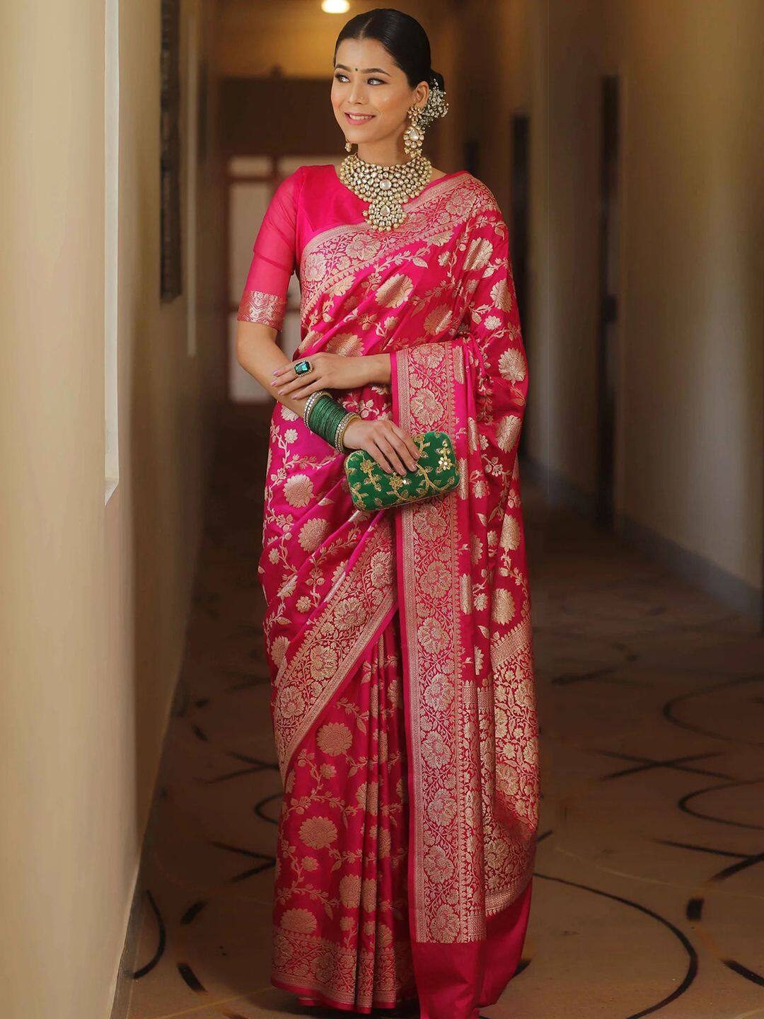 KALINI Ethnic Motifs Zari Pure Silk Banarasi Saree