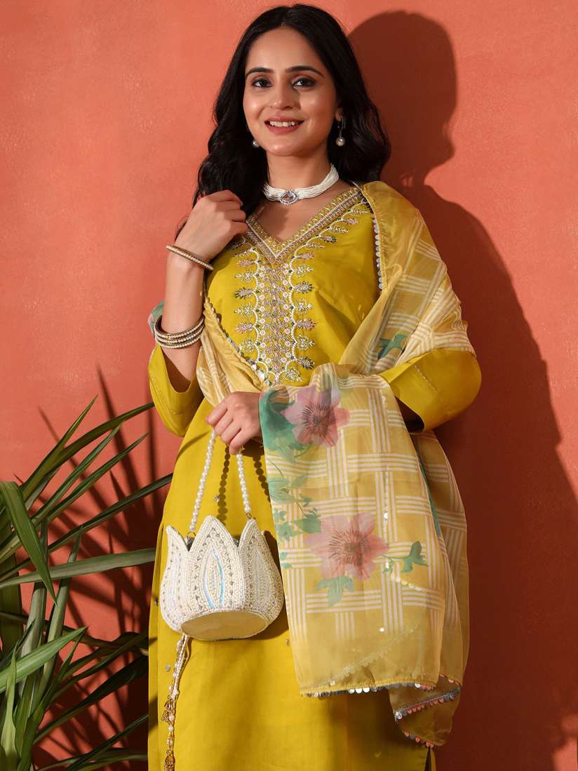 Sangria Embroidered Kurta with Trousers &amp; Dupatta