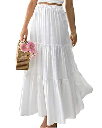 PinkHub Women's Summer Ruffle Hem Maxi Skirt PINKHUB Women's Summer Ruffle Hem Maxi Skirt
