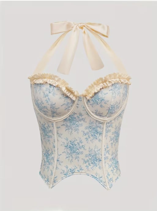 European Style Low Cut Halter Backless Corset Top