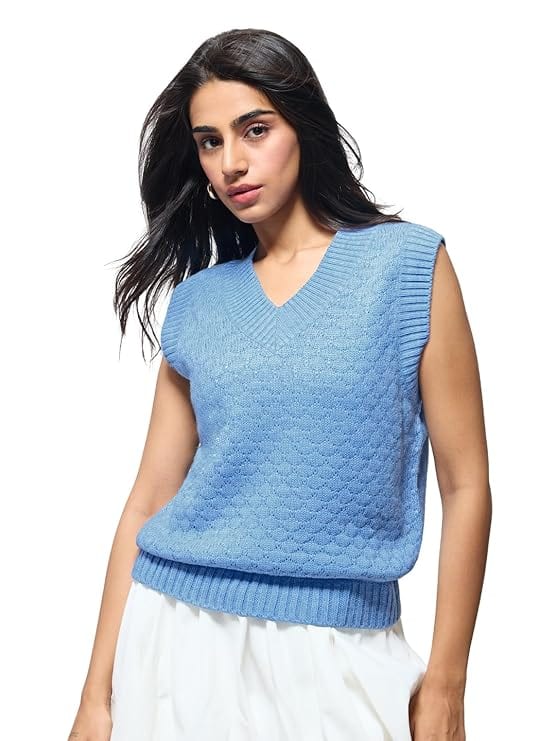 The Souled Store Ivy Blue Sweater Vest The Souled Store Ivy Blue Sweater Vest