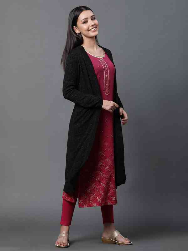Aurelia Winter Gilet Self Design Open Front Shrug Aurelia Winter Gilet Self Design Open Front Shrug