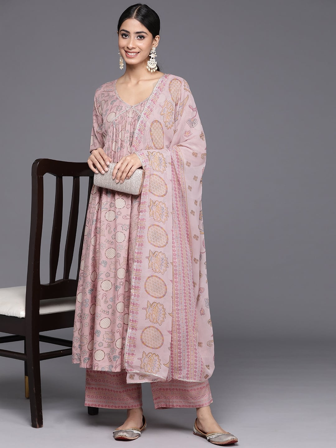 Libas Women Floral Printed Pleated Gotta Patti Kurta with Trousers &amp; With Dupatta