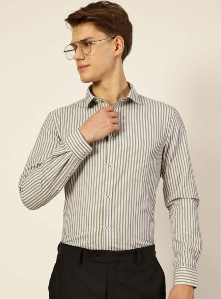 Thomas Scott Men's Smart Spread Collar Pinstripes Striped Cotton Formal Shirt